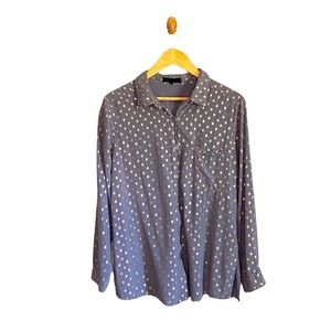 Anthropologie Monarc Gray Metallic Gold Foil Polka Dot Button Down Top, Medium